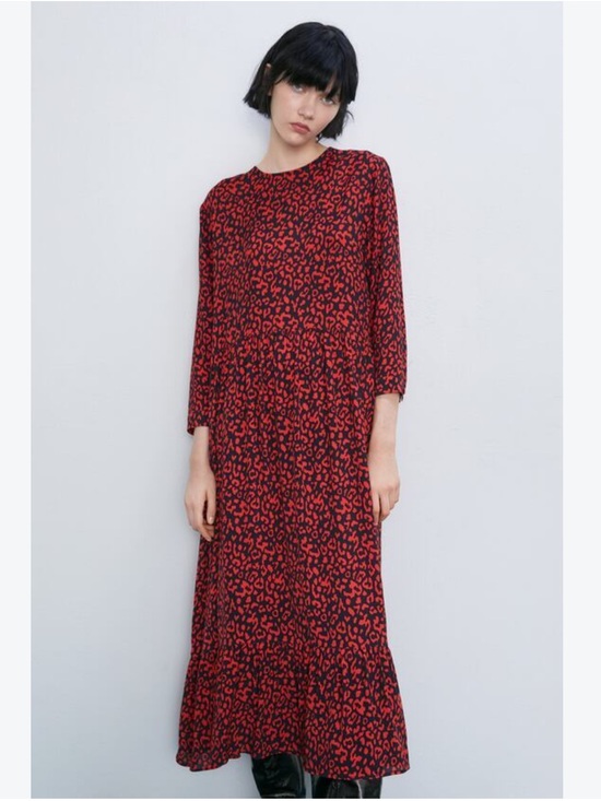 Zara Dresses & Skirts - ZARA Red Black Leopard Print Midi Maxi Dress SZ SM